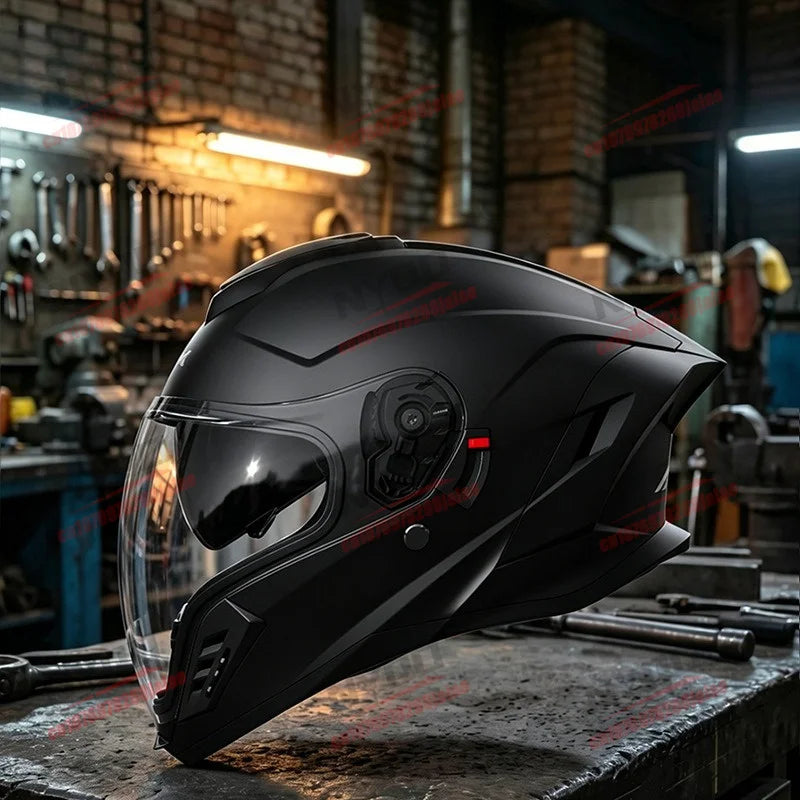 Unisex open-face motorcycle helmet with double lenses, suitable for all seasons, from Corporación Turística, featuring protective gear design.