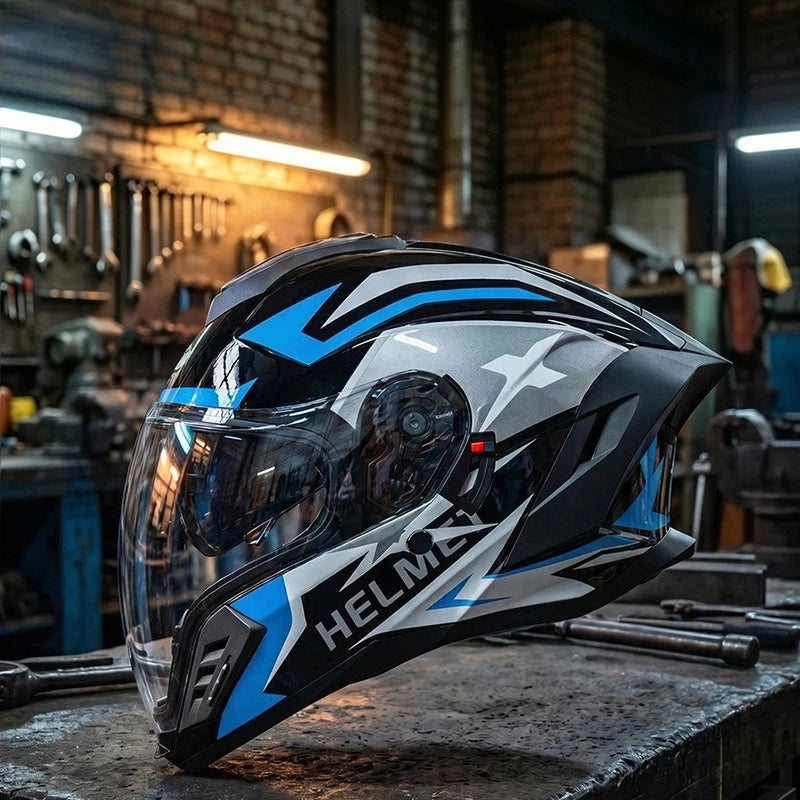 Unisex open-face motorcycle helmet with dual visor, suitable for four seasons, from Corporación Turística, for motorcycle protection.