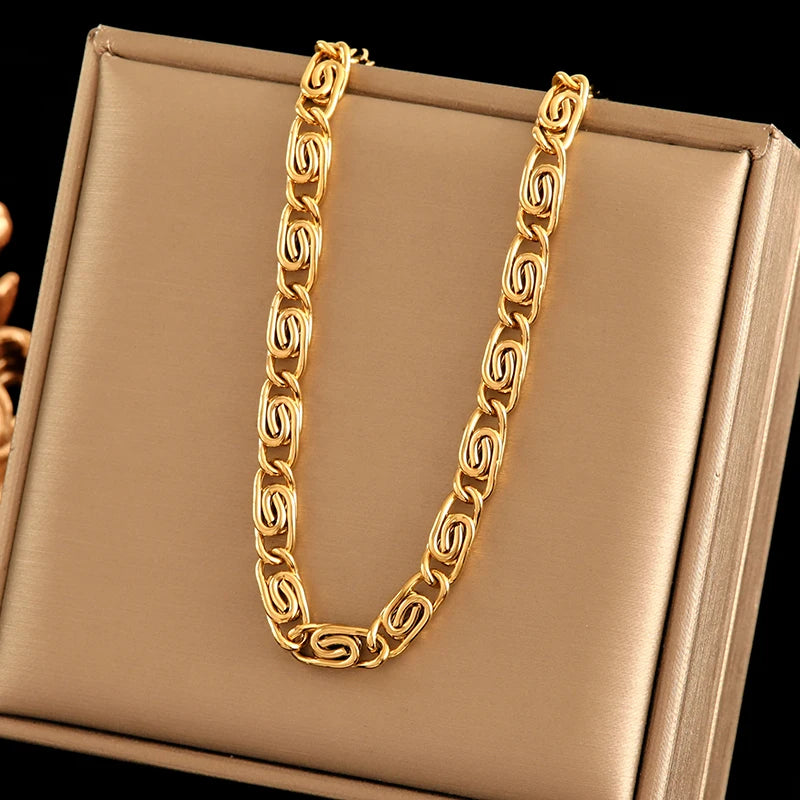 EILIECK stainless steel chain necklace and bracelet set with sleek silver design for women and men.