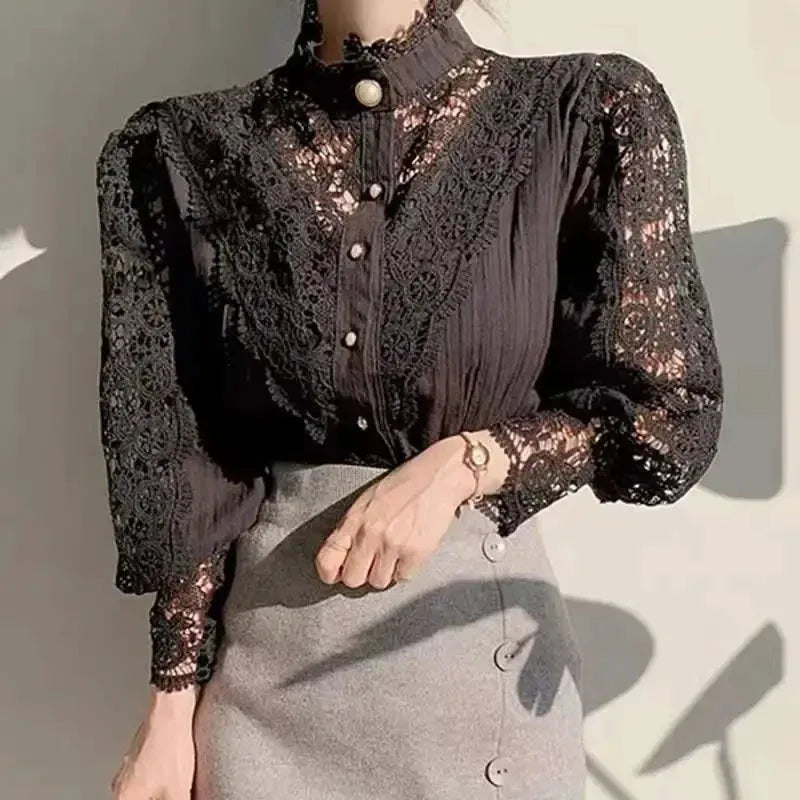 Orange lace blouse with petal sleeves for women, featuring a stylish and elegant design, by Corporación Turística.