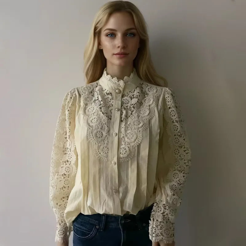 Orange lace blouse with petal sleeves for women, featuring a stylish, feminine design from Corporación Turística.