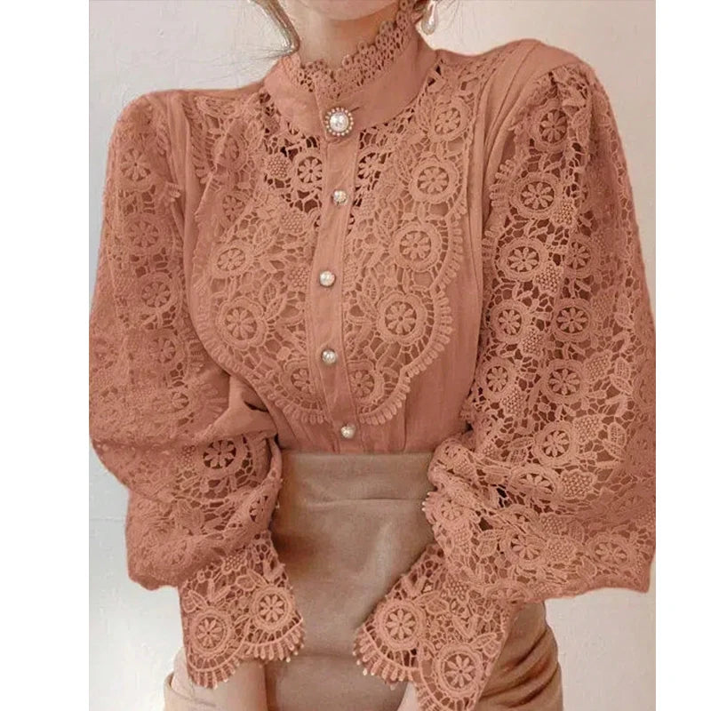 Orange lace blouse with petal sleeves for women, featuring a stylish and elegant design from Corporación Turística.