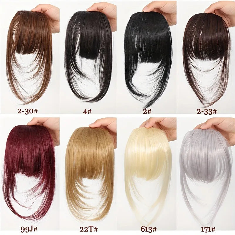 Black synthetic hair clip-in bangs for women, 8-inch long, featuring natural-looking fringes from Corporación Turística.