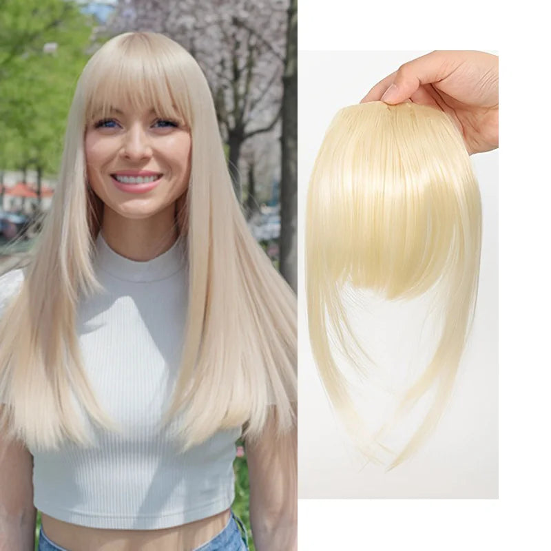 Black synthetic hair clip-in bangs for women, 8-inch long faux fringe with a clip for easy wear, from Corporación Turística.