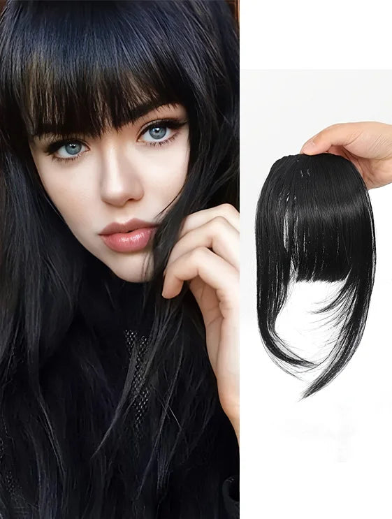 Black synthetic hair clip-in bangs for women, 8-inch fringe with natural look from Corporación Turística.