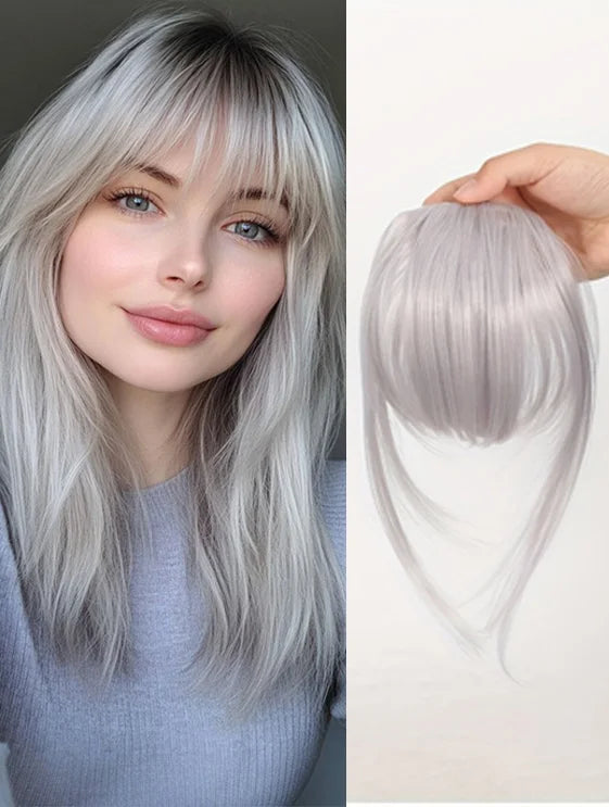 Black synthetic hair clip-in bangs for women, 8 inches long, featuring natural-looking fringe from Corporación Turística.