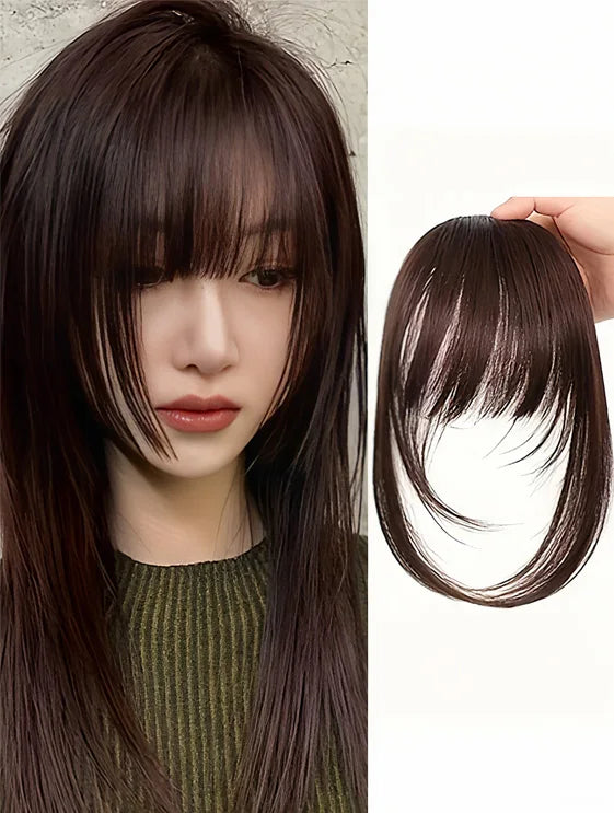 Black synthetic hair clip-in bangs for women, 8-inch natural-looking fringes with easy clip attachment by Corporación Turística.