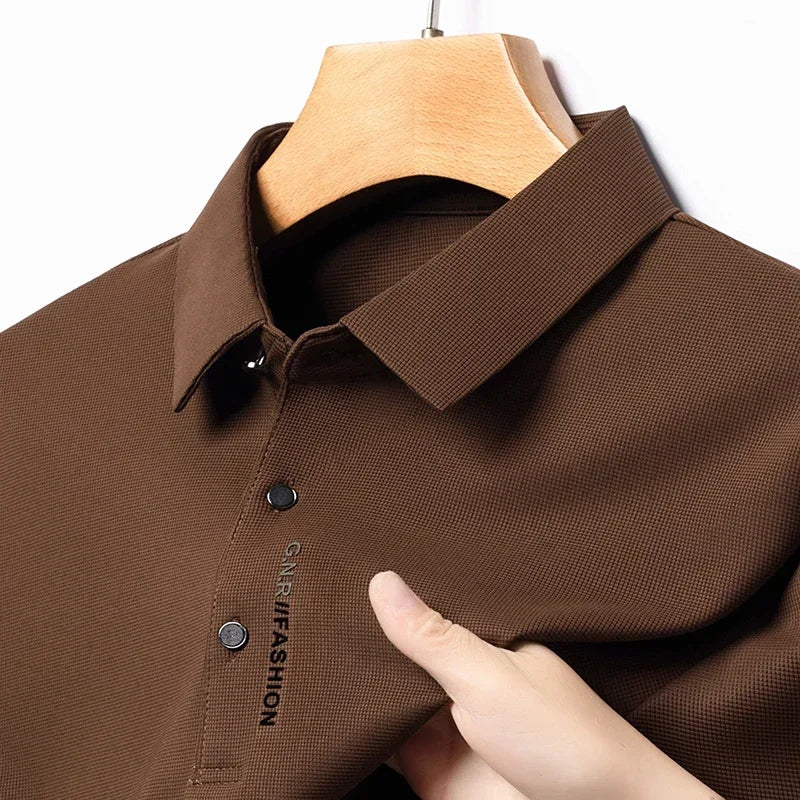 Yellow 2025 Waffle long-sleeve men's polo shirt by Corporación Turística, featuring a comfortable fit for 75-92 kg.