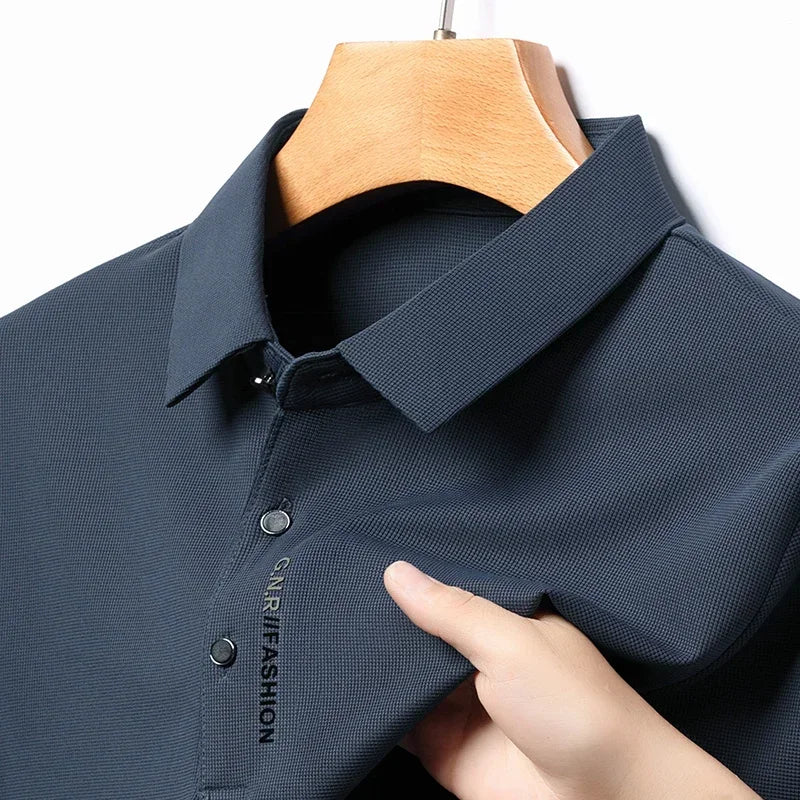 Yellow 2025 Waffle long-sleeve men's polo shirt by Corporación Turística, featuring a casual fit for 75-92 kg.