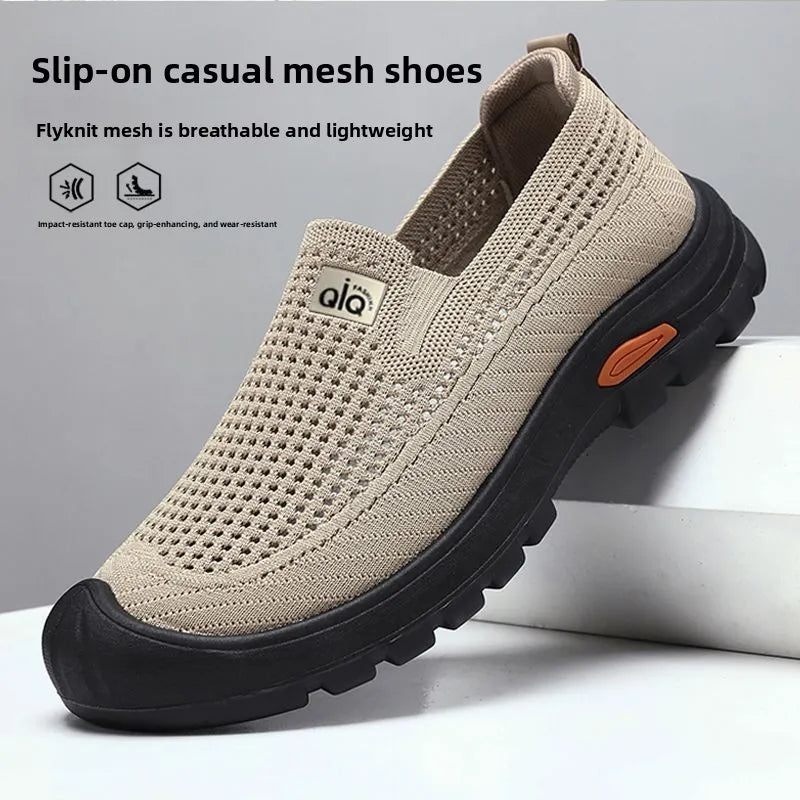 Black men's summer breathable mesh shoes by Corporación Turística, lightweight and comfortable for warm weather.