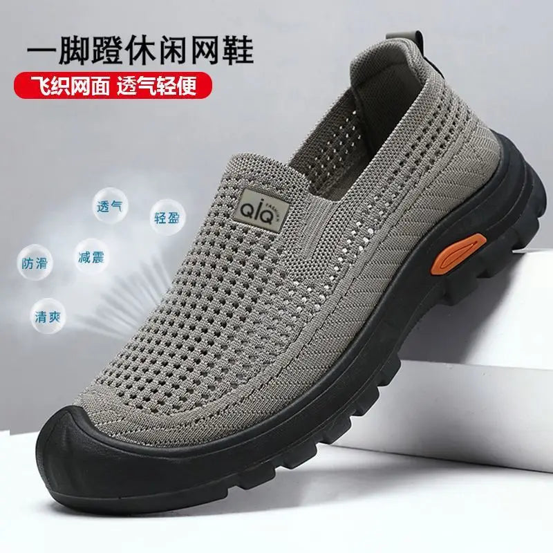 Black men's summer breathable mesh shoes by Corporación Turística, lightweight and comfortable for warm weather.