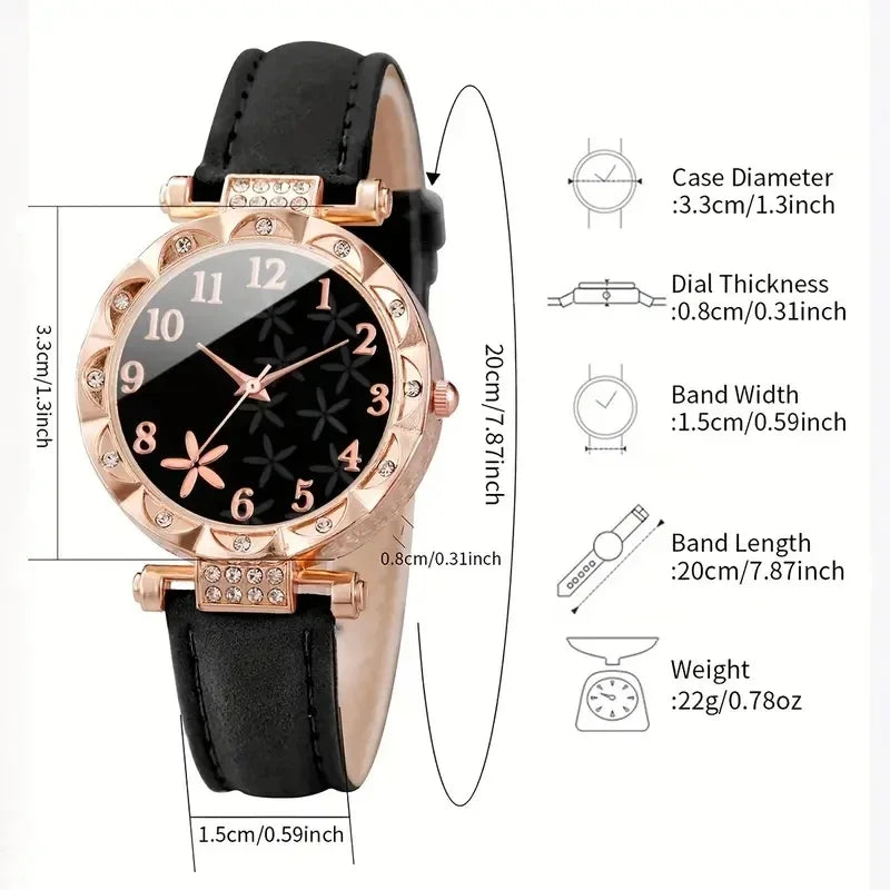 AAARose black leather and rose gold watch set by Corporación Turística, featuring a stylish watch with a black leather strap and rose gold accents.