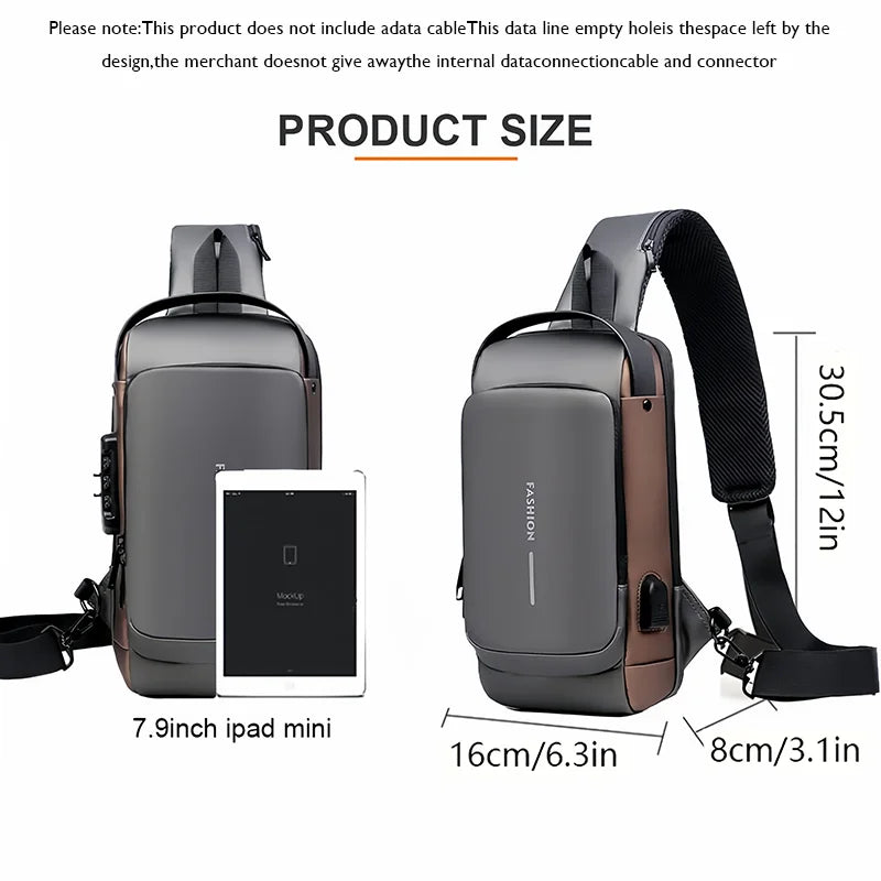 Black anti-theft chest bag for men by Corporación Turística, a modern backpack with secure, stylish design.