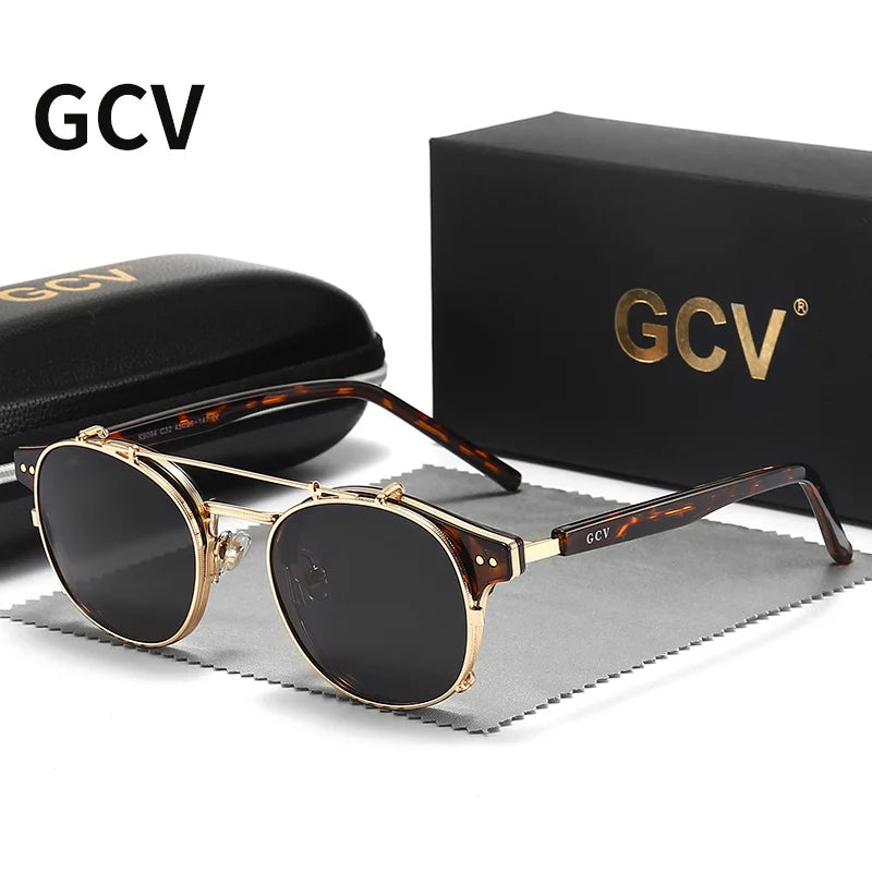 Black and gold GCV sunglasses with removable double-layer lenses, stylish design from Corporación Turística.