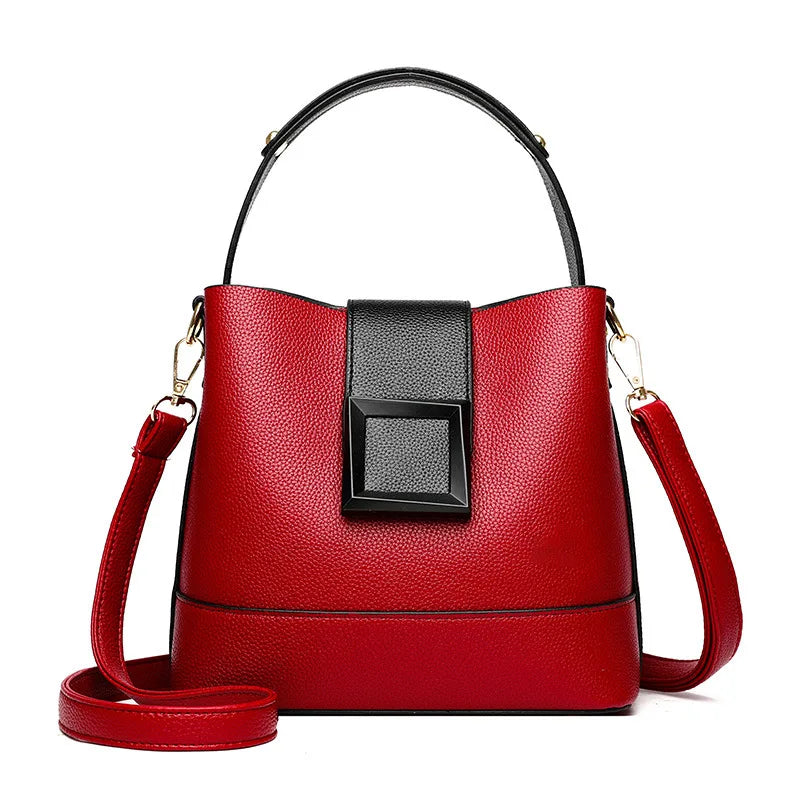 Elegant black solid color bucket bag with adjustable shoulder strap from Corporación Turística, stylish and versatile for everyday use.
