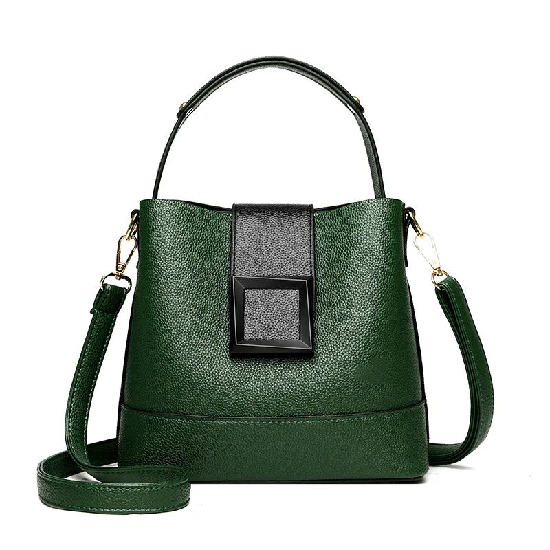Elegant solid color black bucket bag with adjustable shoulder strap, stylish and versatile for everyday use.