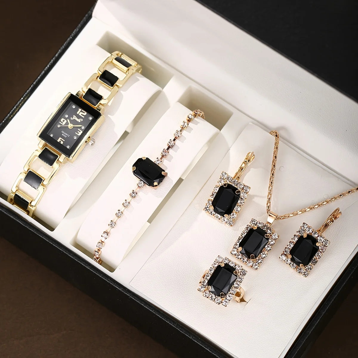 Set of 6 elegant women's watches by Corporación Turística featuring modern, casual designs in black.