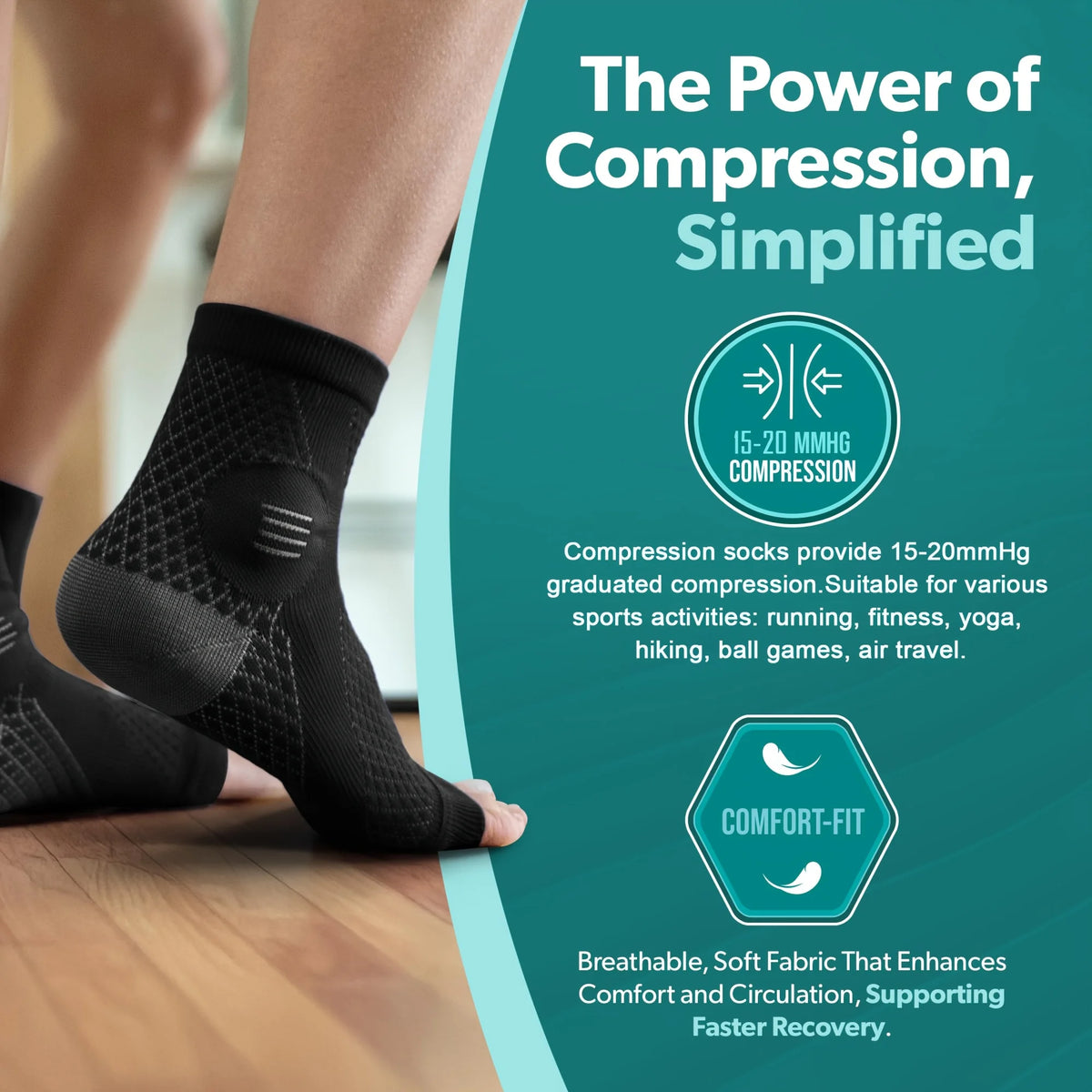 Pair of black ankle compression sleeves with open toe from Corporación Turística, designed for improved ankle support and comfort.