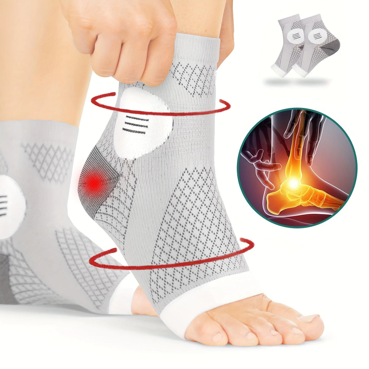 Pair of black ankle compression sleeves with open toe from Corporación Turística, designed for support and improved circulation.