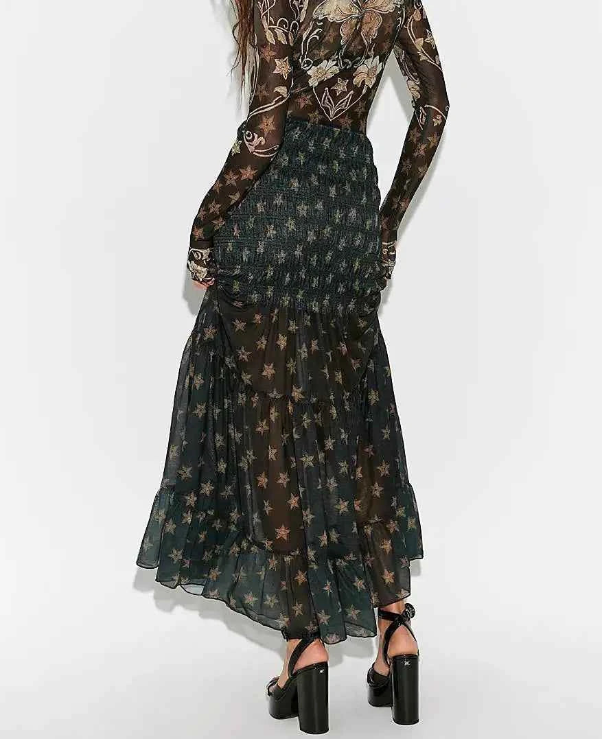 Elegant black flowing skirt for women, long with airy voluminous design, by Corporación Turística.