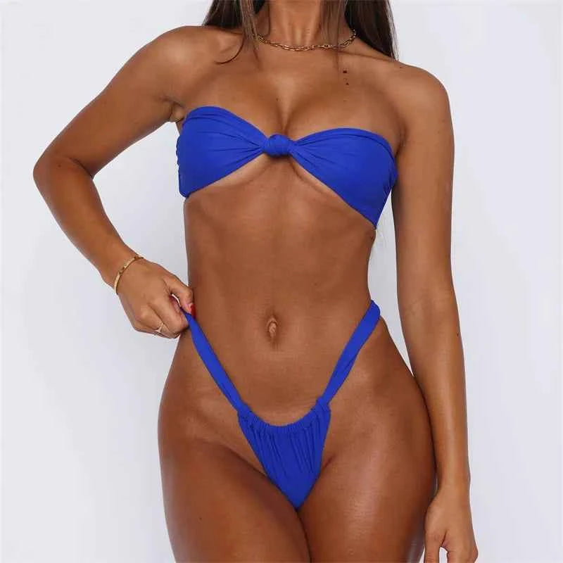 Black women's bikini bandeau swimsuit set by Corporación Turística, featuring a stylish and comfortable swimwear design.