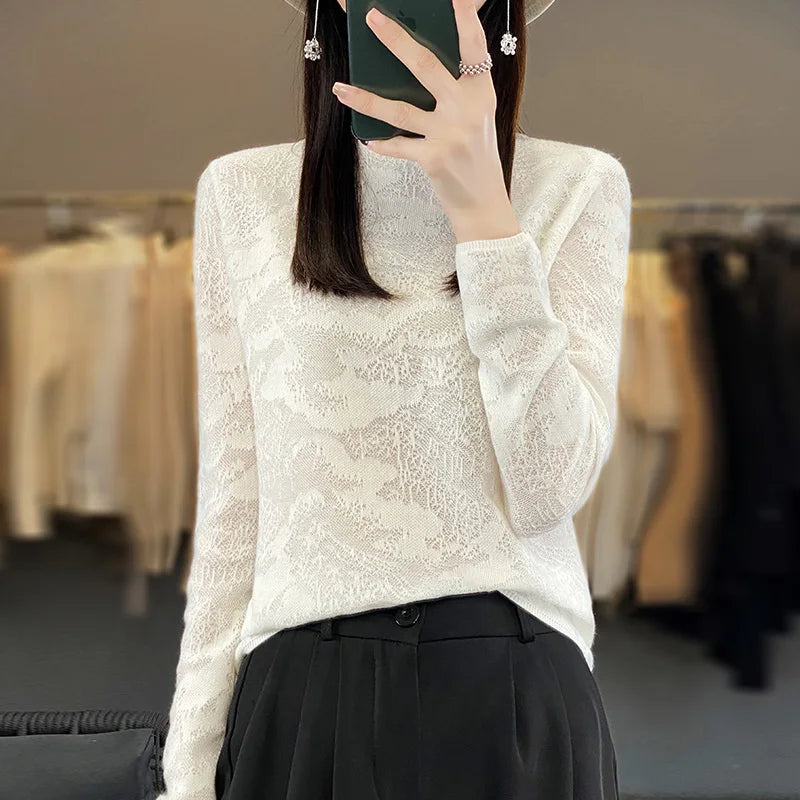 Black wool knit sweater with a turtleneck from Corporación Turística, ideal for fall and winter wear.