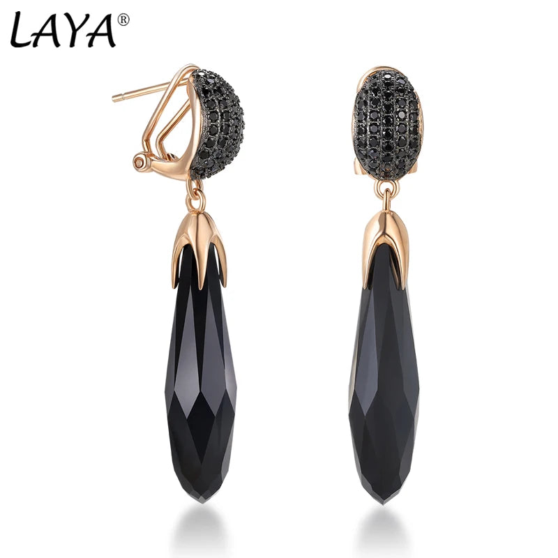Long retro silver earrings with 925 sterling silver and intricate design, featuring black accents and 8-9mm size.