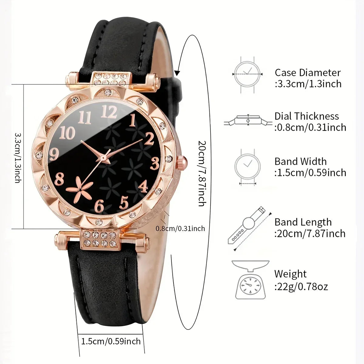 Set of two fashionable black quartz watches with diamond accents by Corporación Turística, featuring sleek and elegant design.