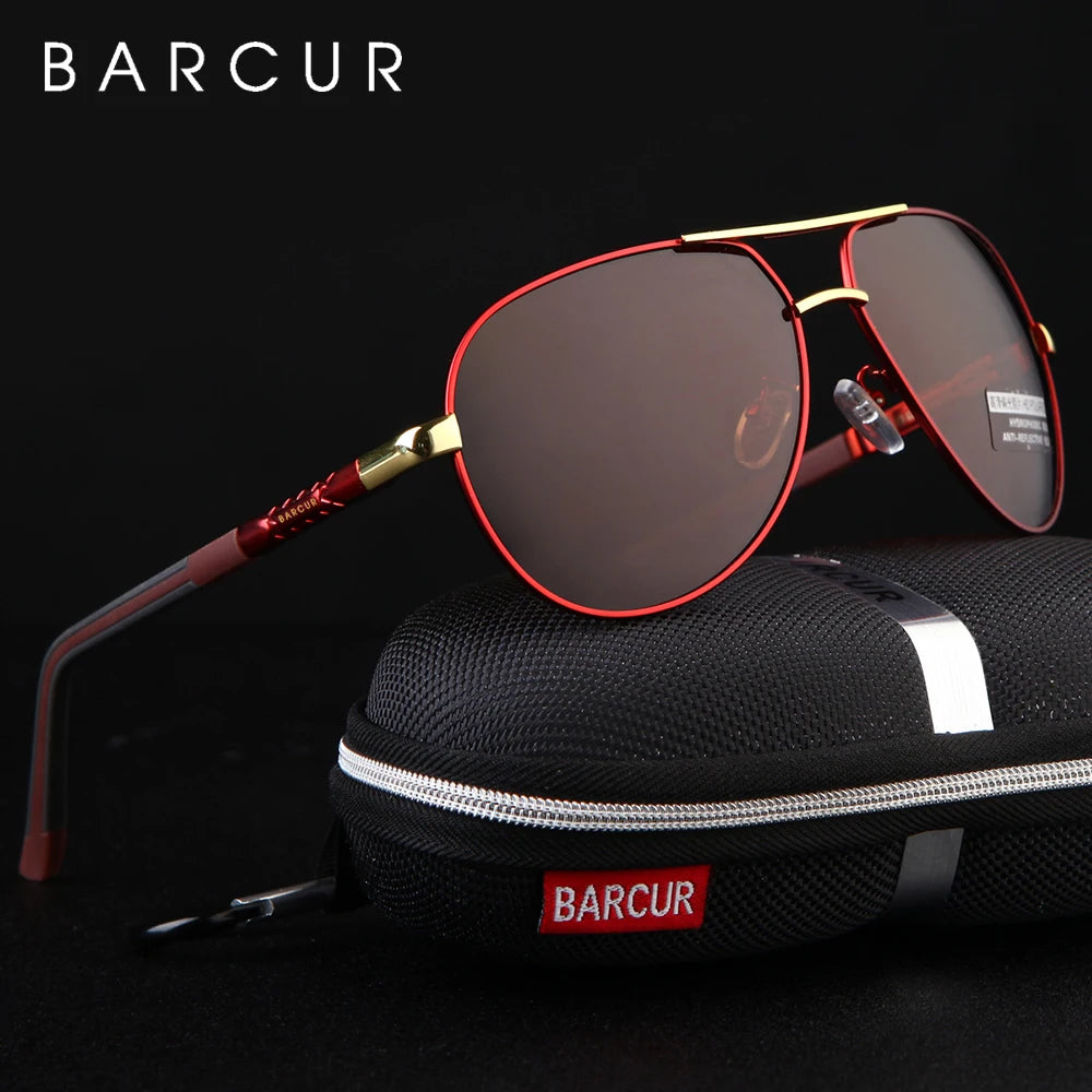 Black BARCUR classic aluminum sunglasses for men with sleek frame and tinted lenses, stylish and lightweight design.