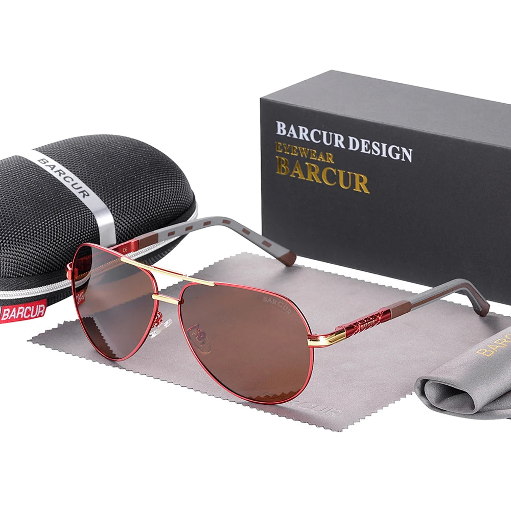 Black BARCUR men's classic aluminum sunglasses with sleek frame and dark lenses, designed for stylish sun protection.