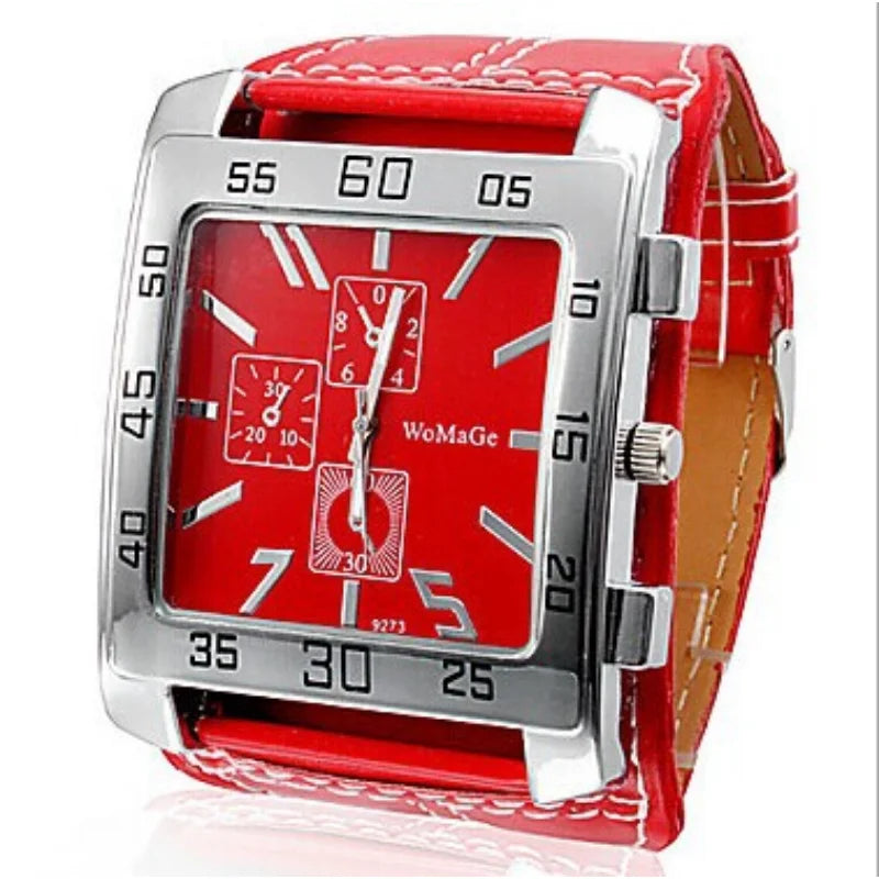 Fashionable square red women's watch by Corporación Turística with a sleek design and black strap.