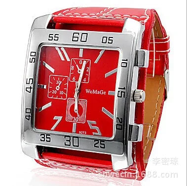 Fashionable square red women's watch by Corporación Turística with a stylish black strap and modern design.
