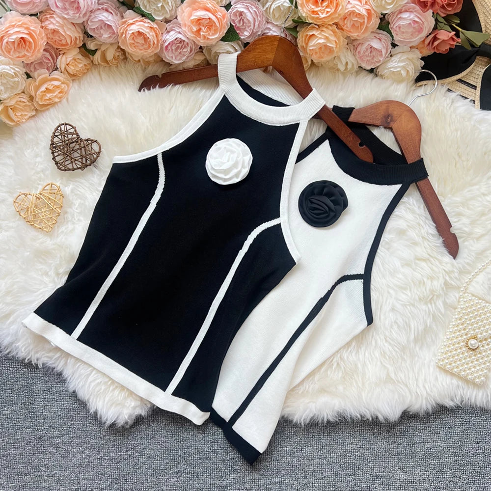 Black Y2K-style women's knit top by YuooMuoo, featuring elegant, trendy design with a fitted, fashionable look.