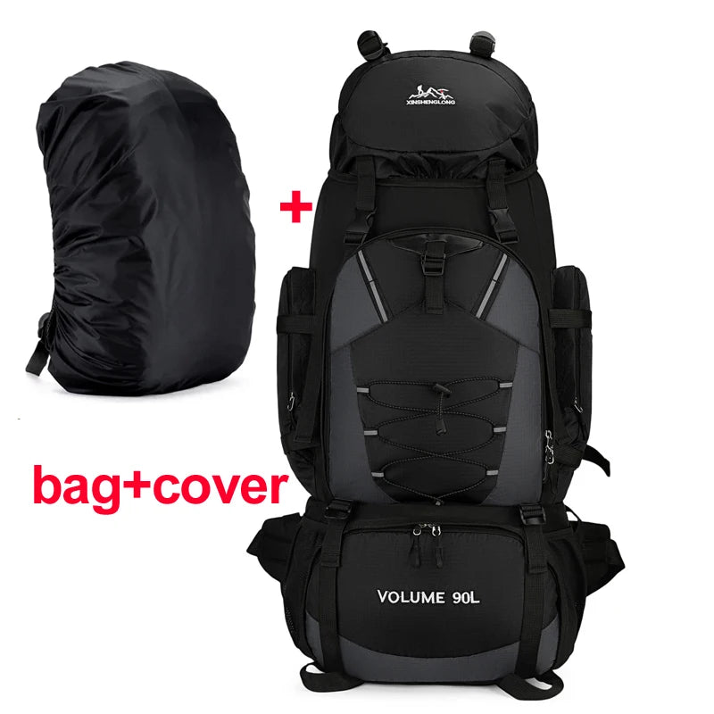 90L hiking and camping backpack by Corporación Turística, featuring adjustable straps, multiple compartments, and durable design.