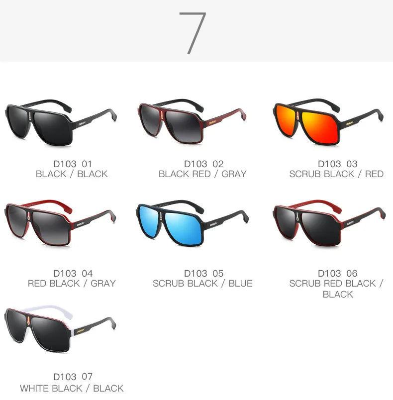 Polarized designer sunglasses from Dubery with sleek frame, featuring tinted lenses and stylish branding.