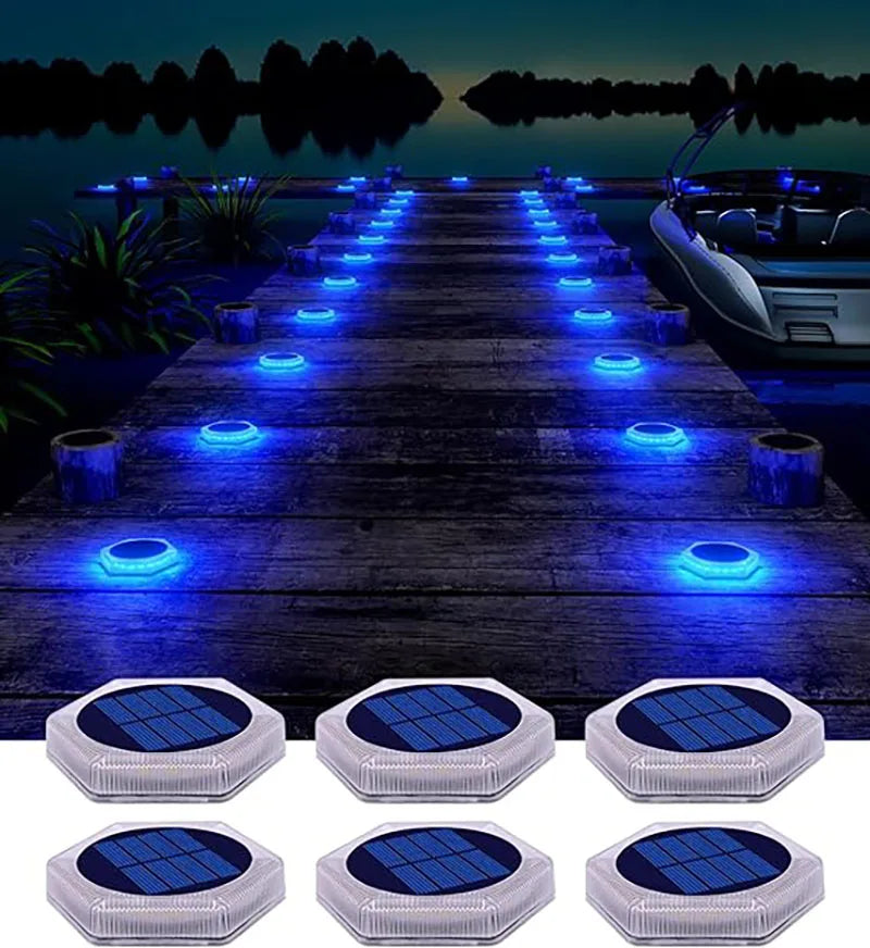 Exterior solar step lights by Corporación Turística, cool white solar-powered pathway lighting for outdoor use.