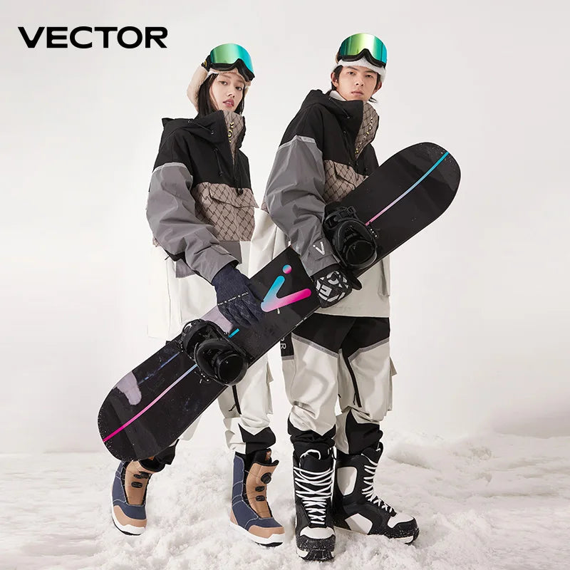 Vector ski jacket with hood for men and women, featuring safety and rescue devices, from Corporación Turística.