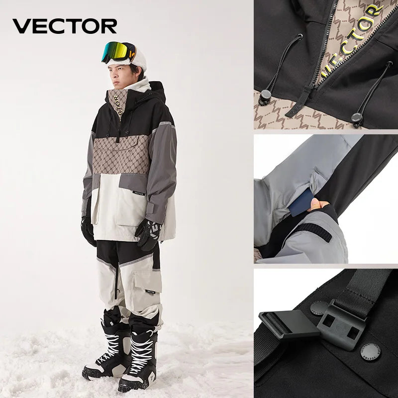 Vector ski sweater with hood for men and women, in a cozy, insulated design perfect for winter sports.