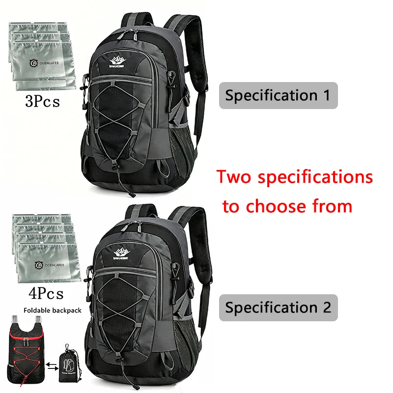 Orange OGEHUAFEE multifunctional hiking backpack by Corporación Turística, shown with multiple compartments and adjustable straps.