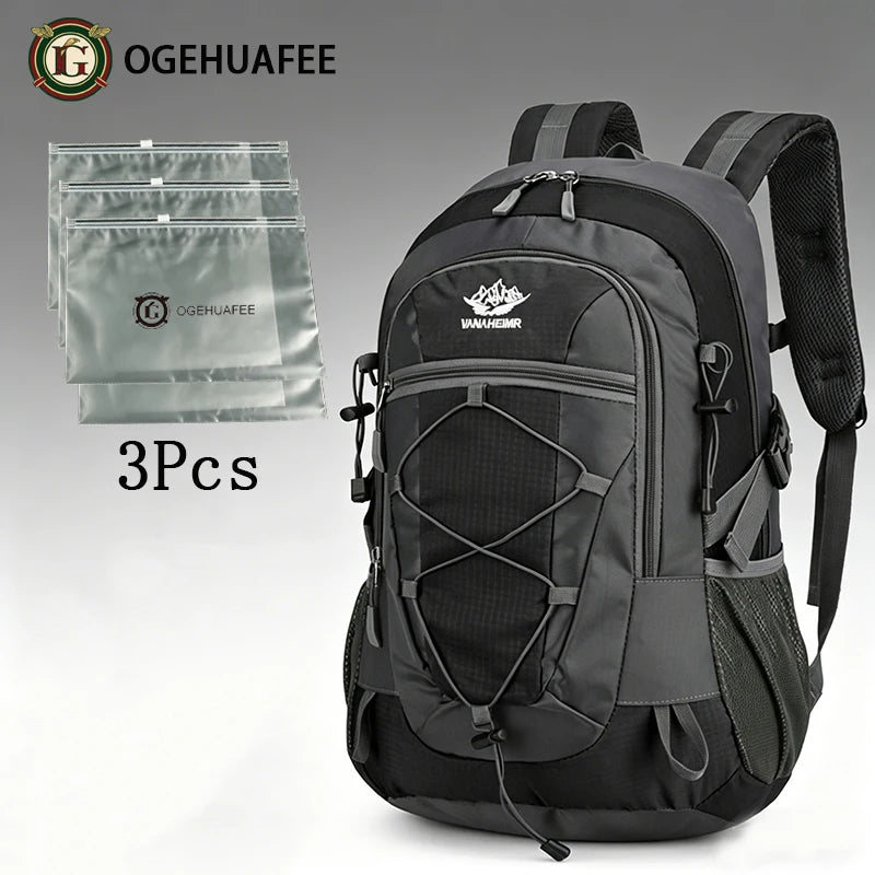 Orange OGEHUAFEE multifunctional hiking backpack by Corporación Turística with multiple compartments and adjustable straps.