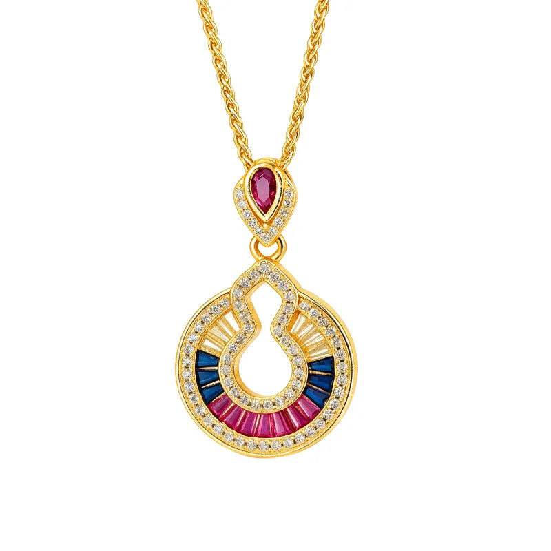 Luxury gold necklace with diamond pendant, 24K real gold, featuring a sparkling diamond, elegant jewelry by Corporación Turística.