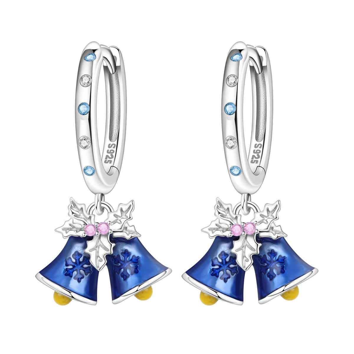 Silver 925 earrings featuring blue hydrangea flower design, showcasing elegant craftsmanship and floral detail.
