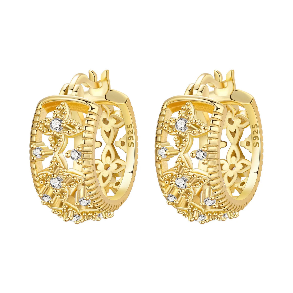 Silver 925 flower-shaped earrings from PANPOKI Original Plata de Ley 925 collection, crafted by Corporación Turística.