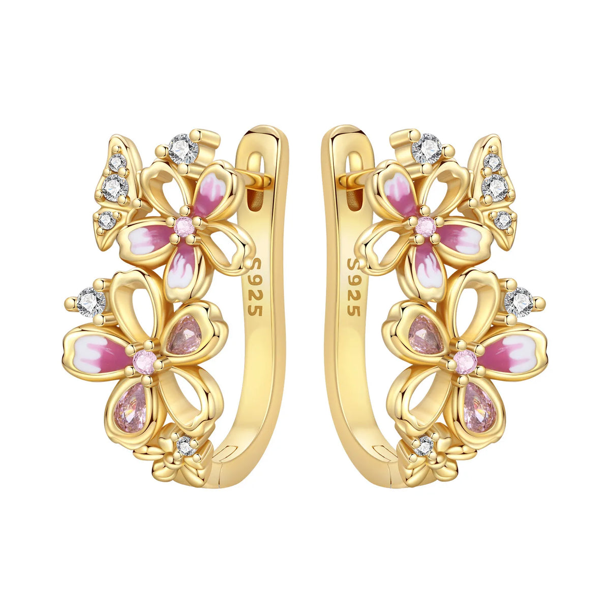 Silver 925 flower-shaped earrings by PANPOKI, featuring intricate floral design in genuine sterling silver.