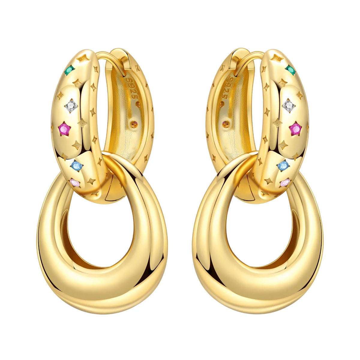 Sterling silver Orstarry earrings with star designs from Corporación Turística, showcasing intricate star details and shiny finish.