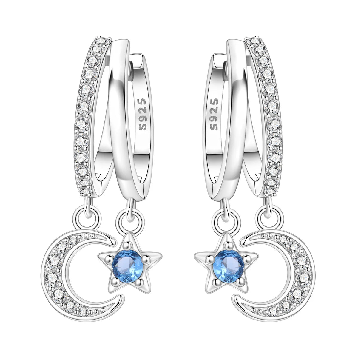 Sterling silver Orstarry earrings with star-shaped designs, featuring bright accents, from Corporación Turística.