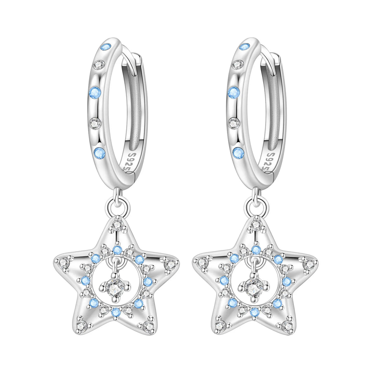 Sterling silver Orstarry earrings with star-shaped designs, crafted from 925 silver, featuring a bright finish.