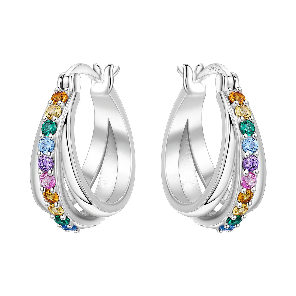 Sterling silver PANPOKI earrings with sparkling cubic zirconia from Corporación Turística, showcasing elegant jewelry design.
