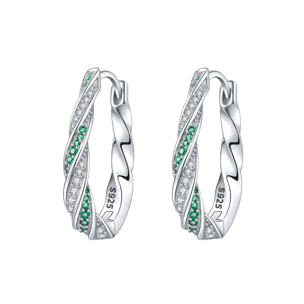 Sterling silver PANPOKI earrings with sparkling cubic zirconia stones, elegant jewelry by Corporación Turística.