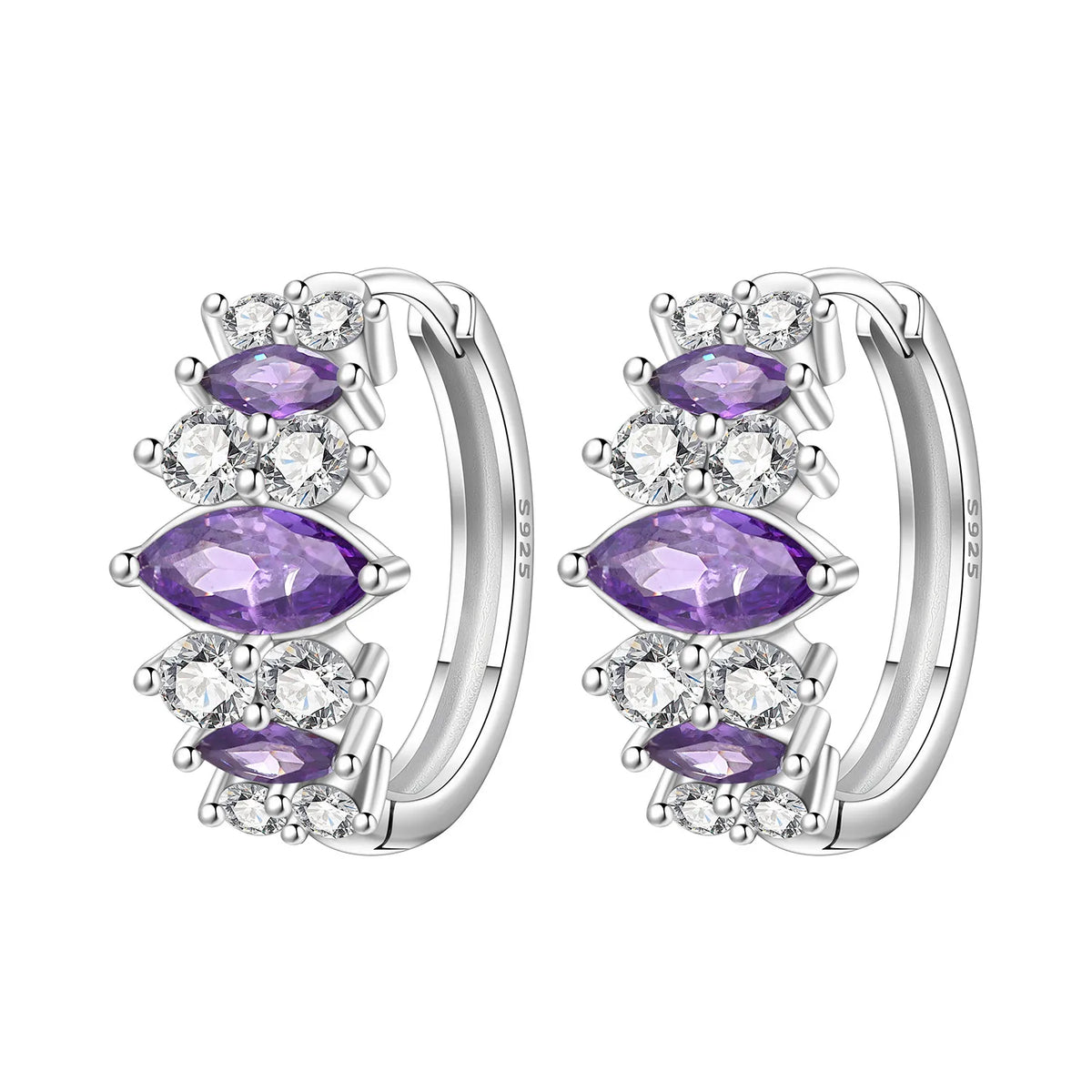 Silver S925 PANPOKI earrings with sparkling cubic zirconia, showcasing elegant jewelry design and craftsmanship.
